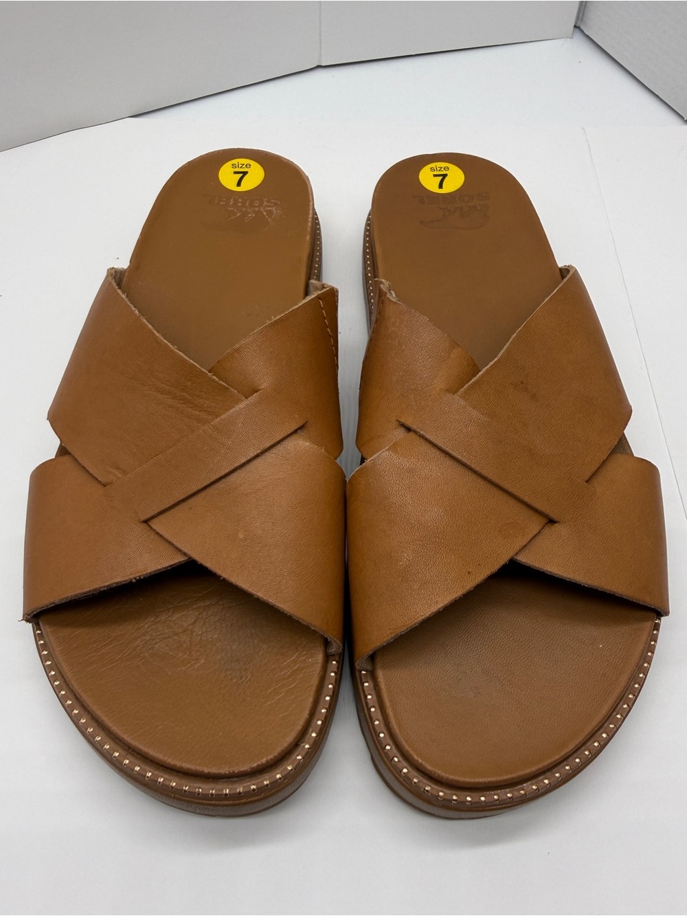 Sorel Roaming Criss Cross Sandals Size 7 Womens Brown Leather Casual Slip On - Picture 3 of 8